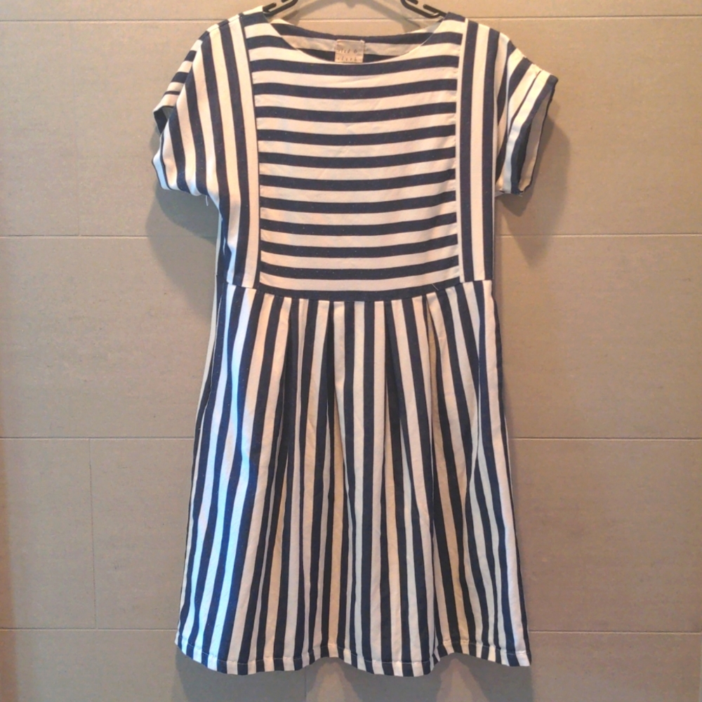 Clad & Cloth Striped Short Sleeve Bib Dress with pockets!